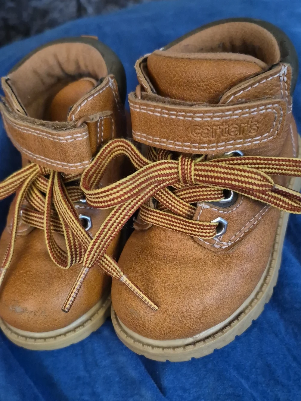 Size 5 Carter's Tan/Brown Toddler Lace-Up Boots with Velcro Strap